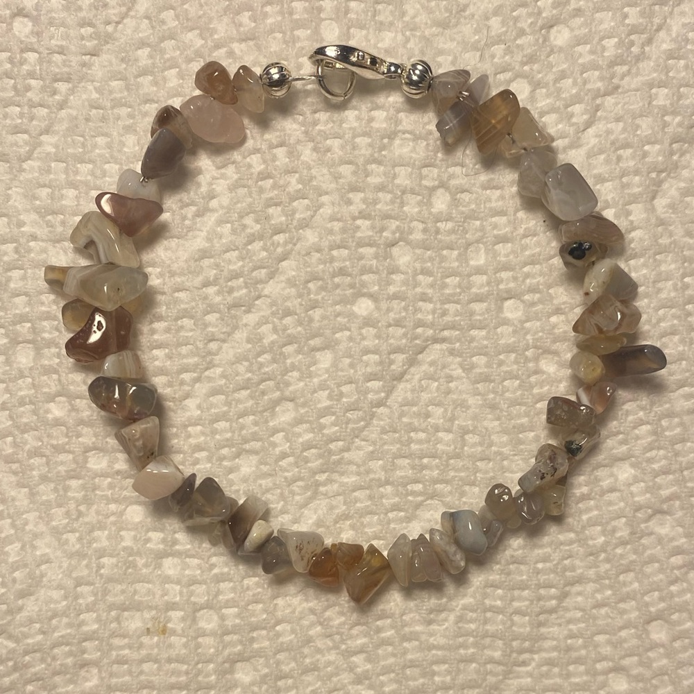 Moonstone and Silver Tone Hardware Bracelet 7 Inches